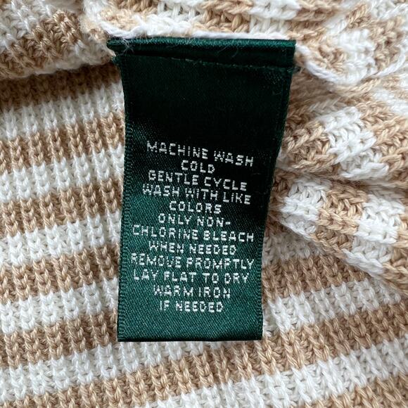 LAUREN RALPH LAUREN Womens Knit Top Large Tan White Striped Cotton Half Sleeve - Picture 8 of 8
